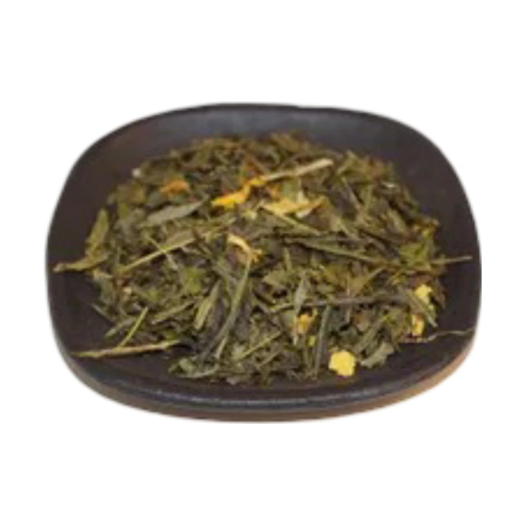 grönt te med smak av hallon, röda bär och björnbär.