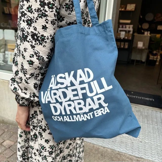 Tygkasse Älskad, Dyrbar, Värdefull…blå