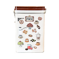 Plåtburk i plåt med knäpplock med tema fika