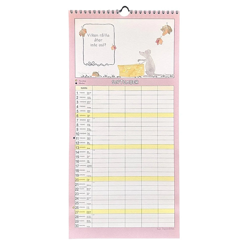 Familjekalender för 2026 med månaden september