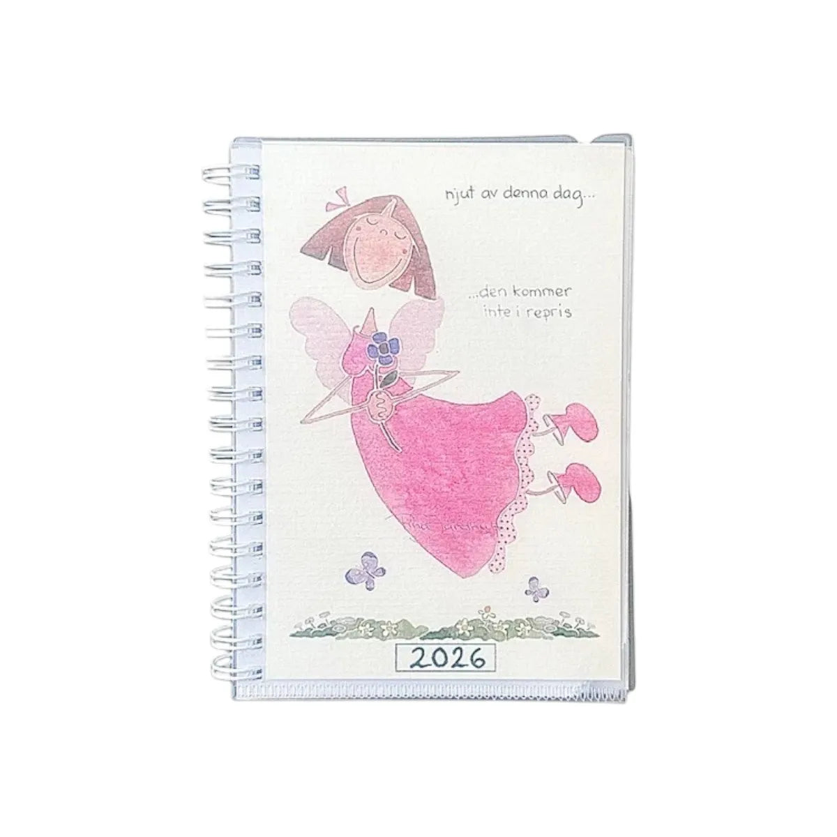 Skrivkalender 2026 kvinna med rosa klänning