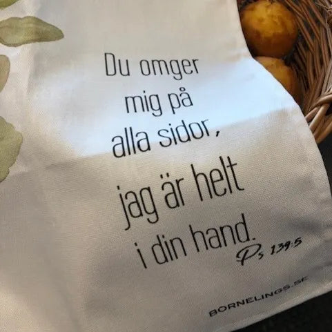 Kökshandduk med text Du omger mig 