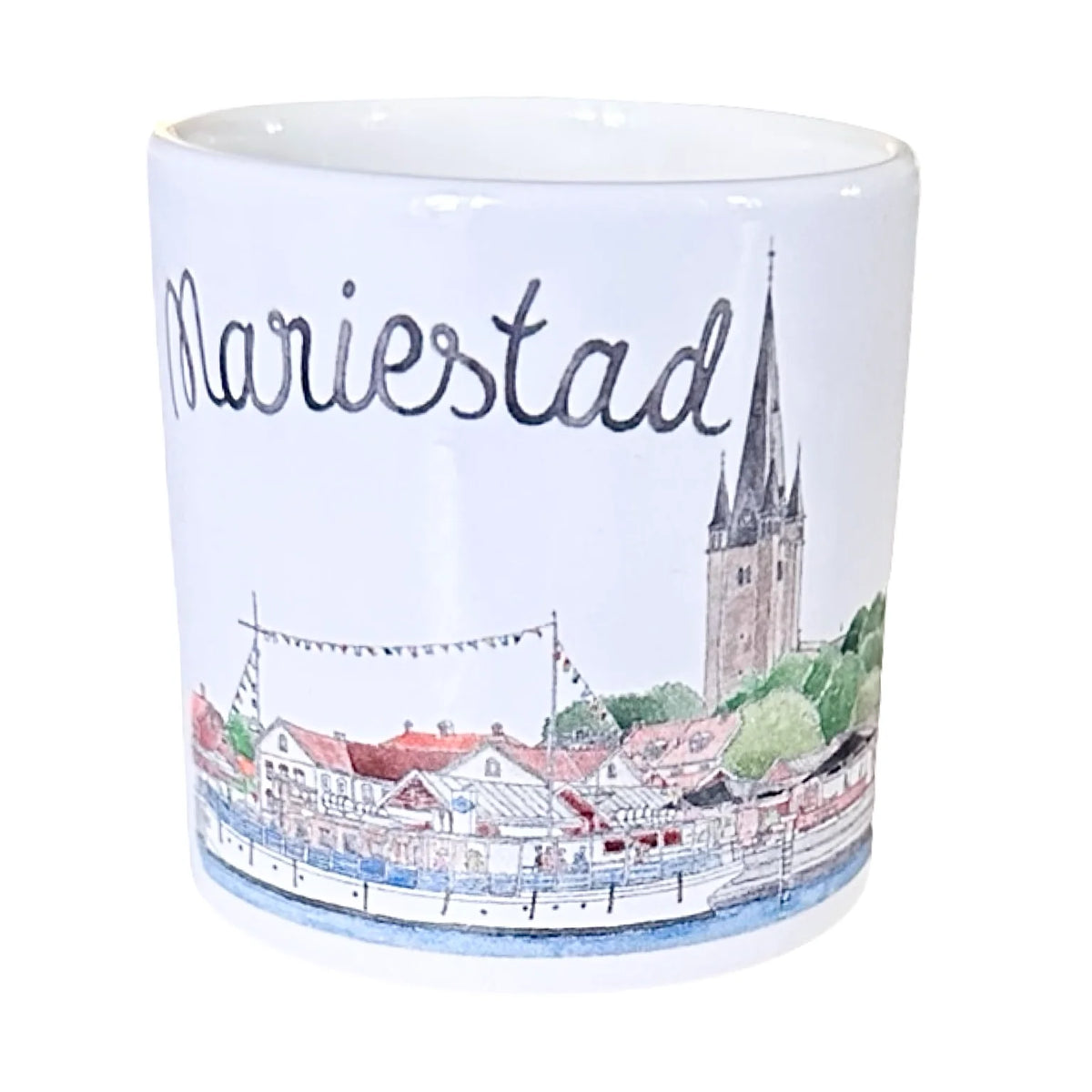 Kaffemugg med motiv Mariestad framifrån