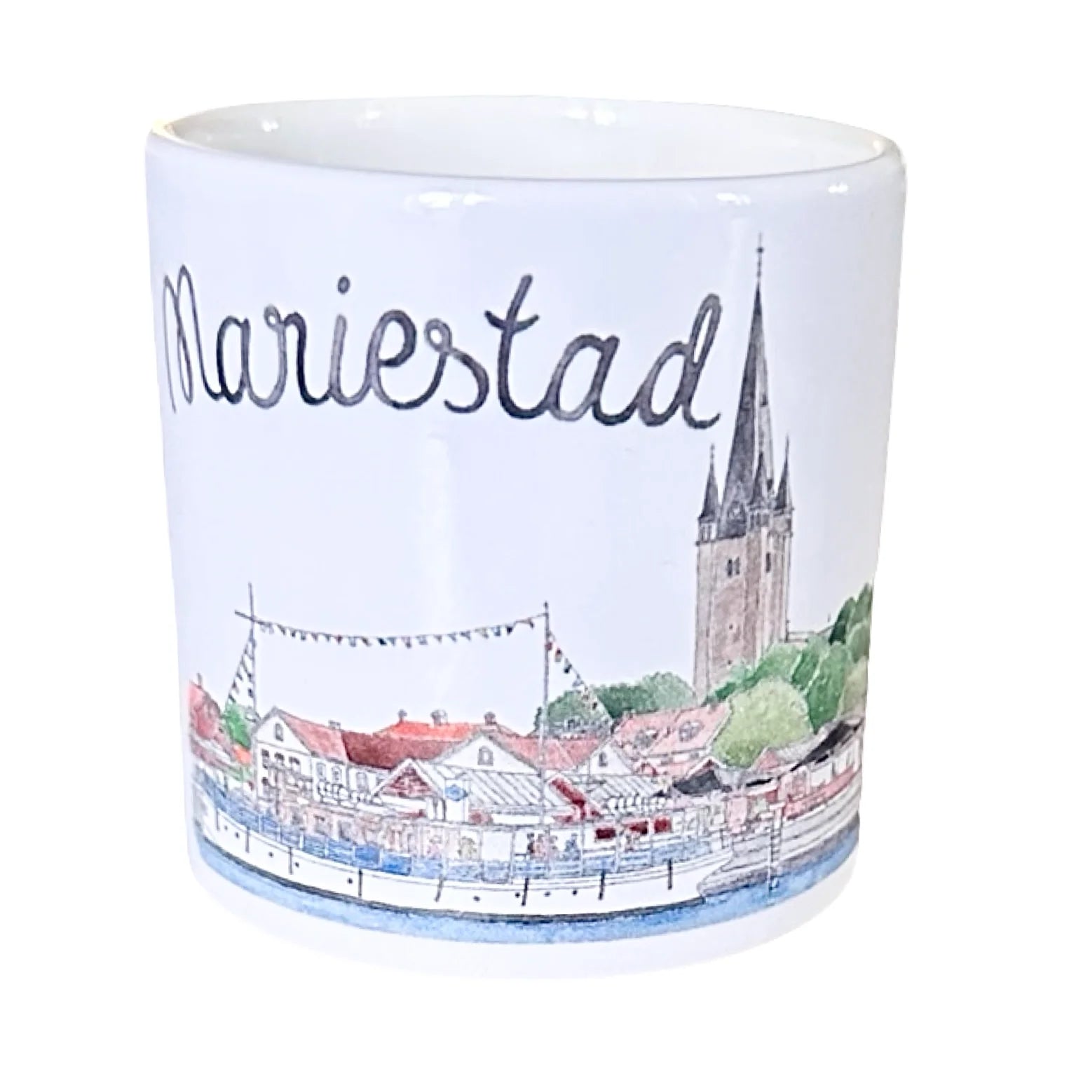 Kaffemugg med motiv Mariestad framifrån