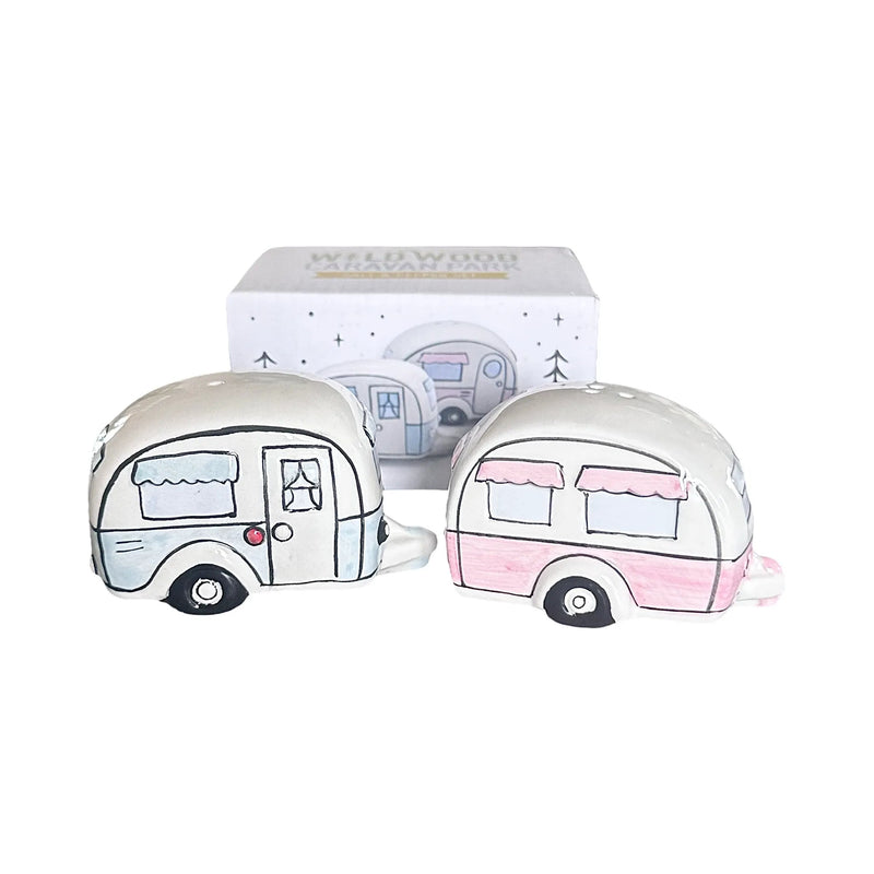 Salt&pepparset husvagn rosa&blå