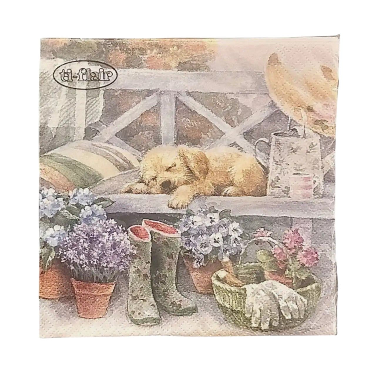 Servett med hund som sover på en bänk