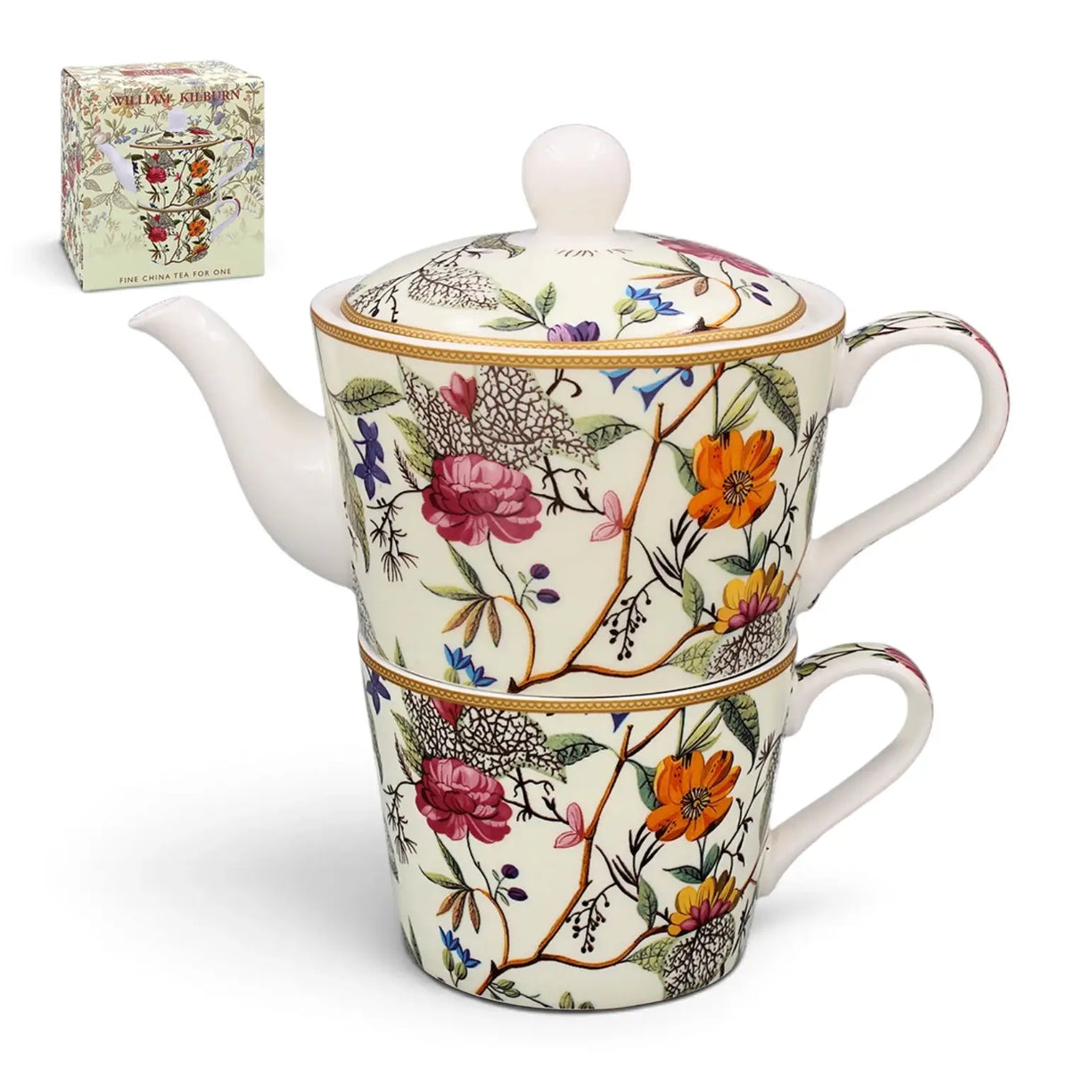 Tea for one är fin uppsättning med kanna och mugg i ett set med motiv från populära William Kilburn