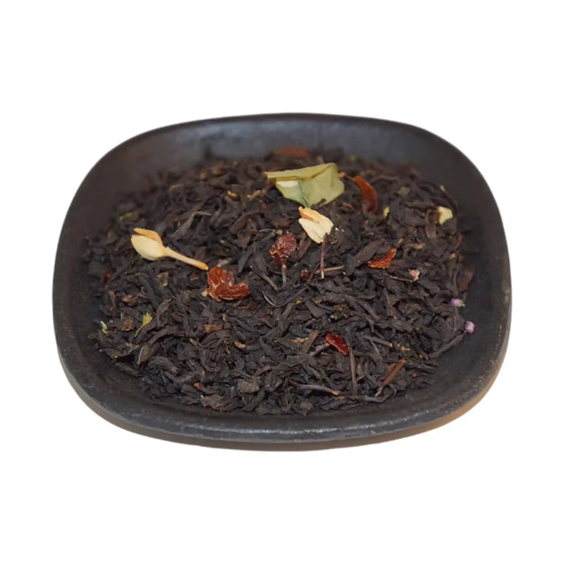 Svart te med smak av blåbär, citrus och rabarber