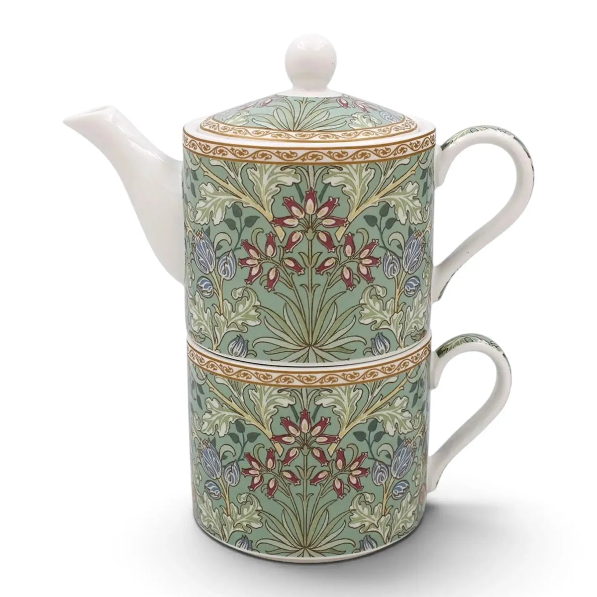 Tea for one är fin uppsättning med kanna och mugg i ett set med det populära motivet Hyacinth skapat av Willam Morris