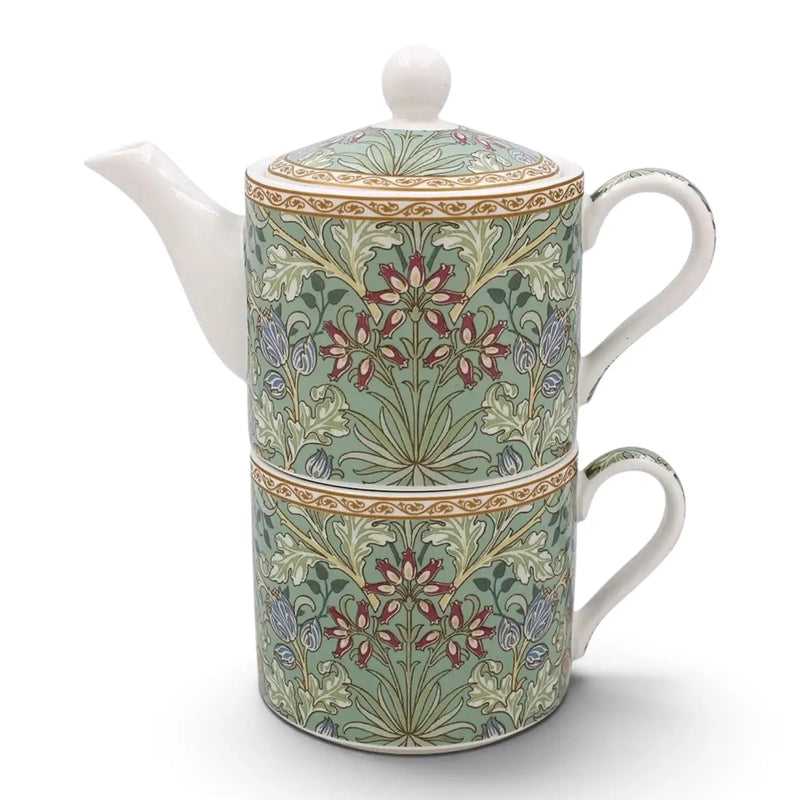 Tea for one är fin uppsättning med kanna och mugg i ett set med det populära motivet Hyacinth skapat av Willam Morris